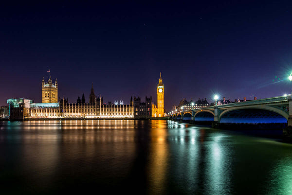 River Thames London at night with big ben